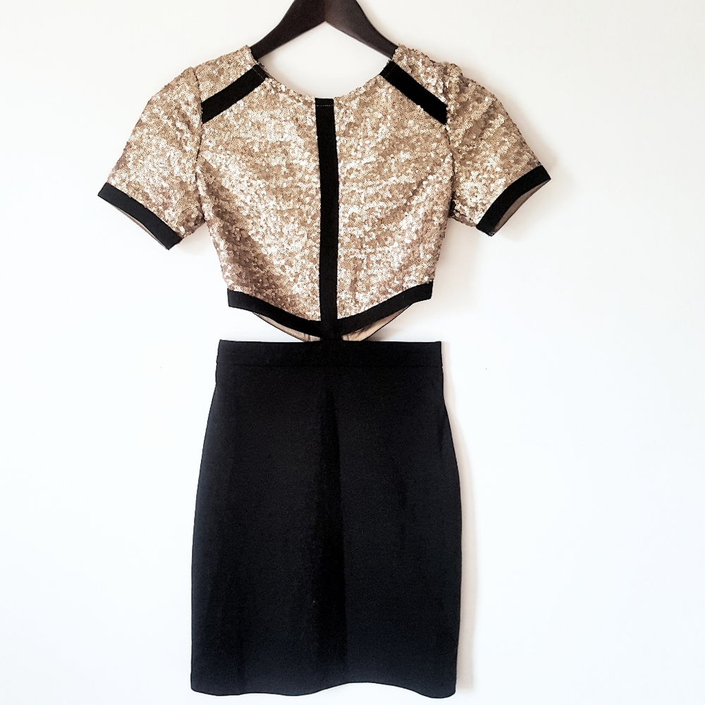 MissGuided Black + Gold Sequin Dress